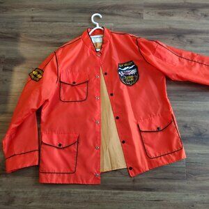 Vintage Nylon Snap Jacket Elk Valley Flying Club 52" Chest Orange